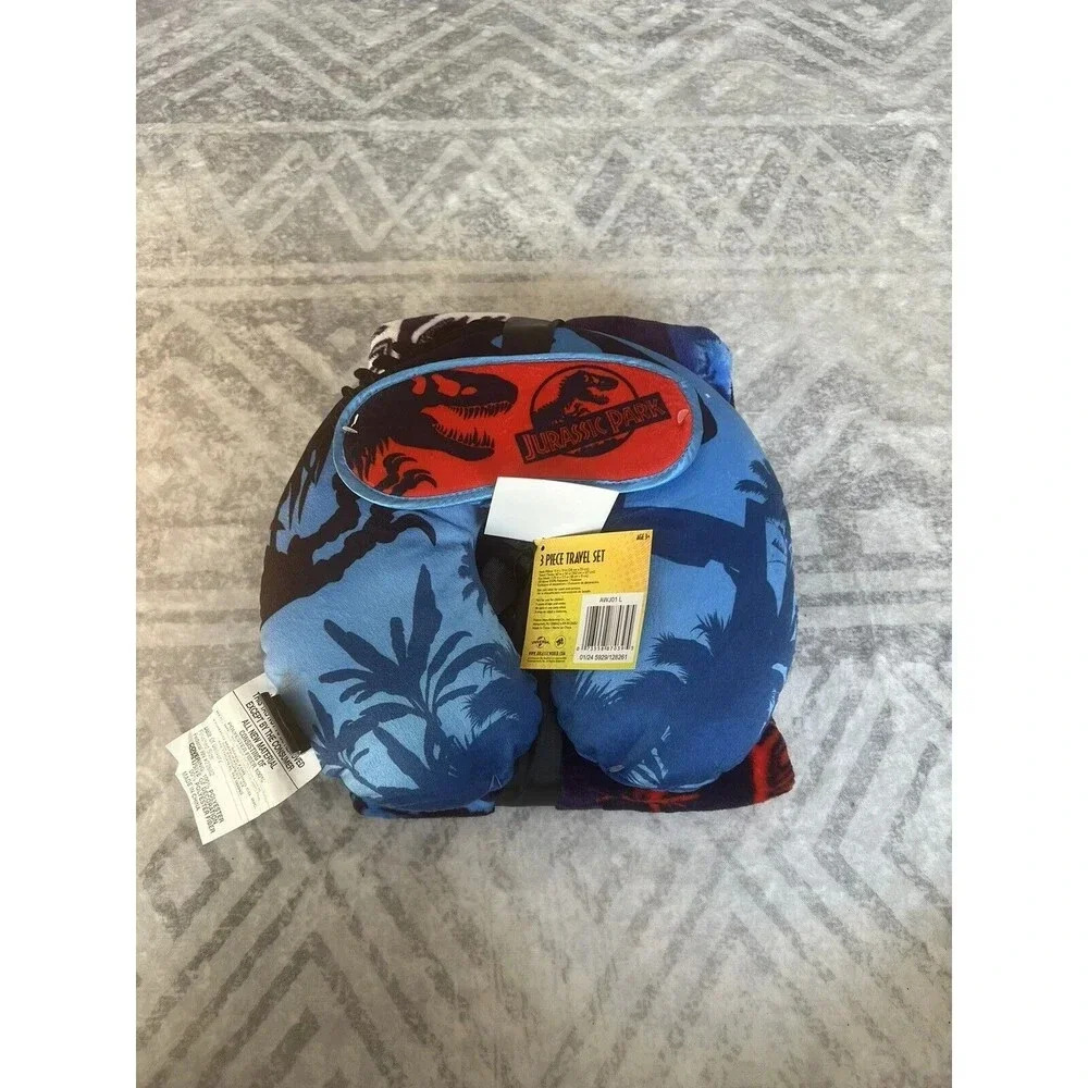 Jurassic‎ Park Travel Set, 50" x 40" Throw, Eye Mask, Neck Pillow, 3 Piece Set